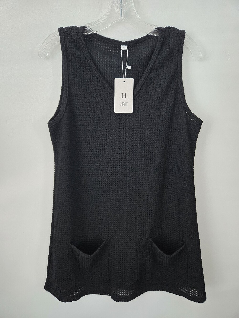 HIDDEN BRAND Swimsuit Coverup waffle-knit sleeveless V-neck tank dress. Medium